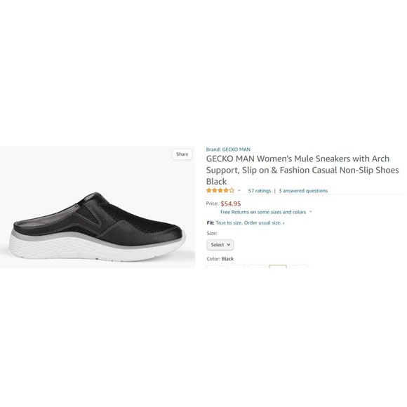 GECKO MAN, Walk-Hero, Size 5,  Women's Slip-On Mule Sneakers w/ Arch Support - Picture 2 of 6